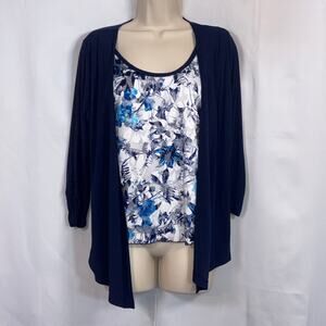 Bleeker & McDougal Navy Small Floral‎ Blouse Petite Small